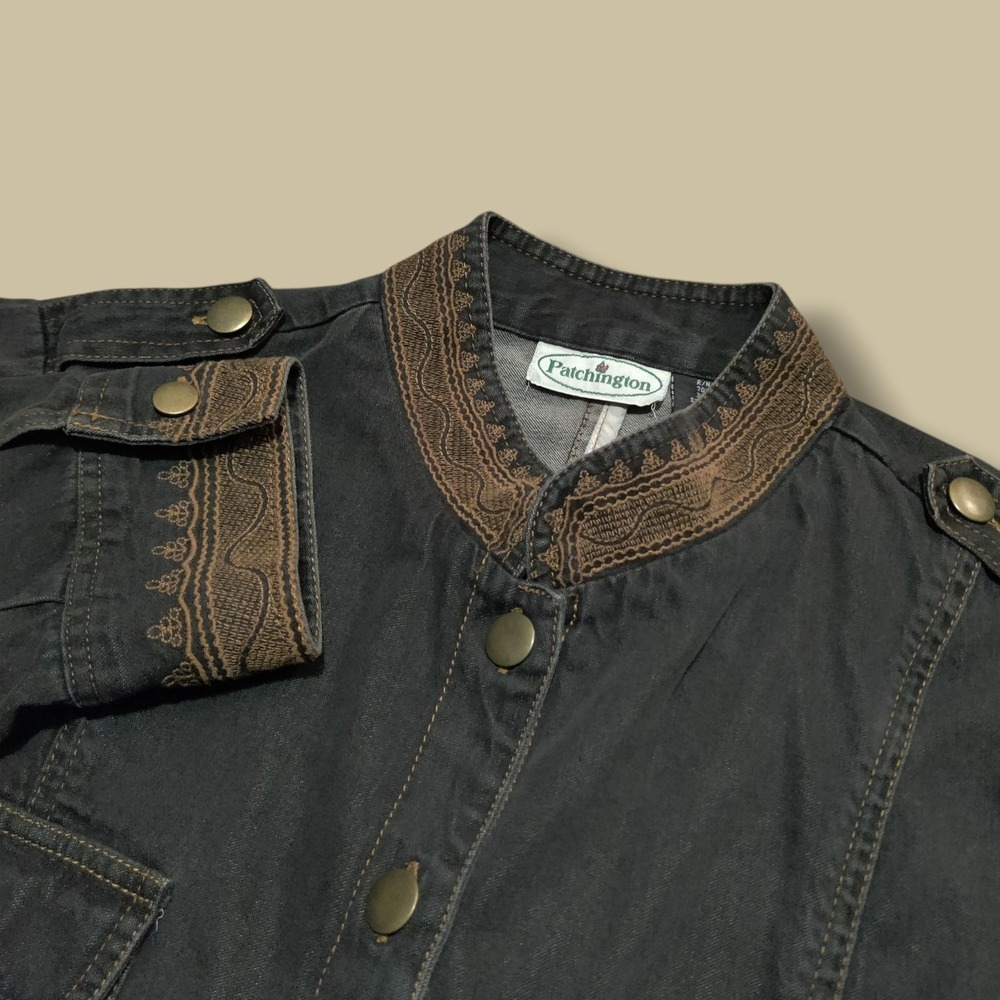 Vintage Patchington Women's Moto Jacket Blade Collar Black Embroidery Size Large